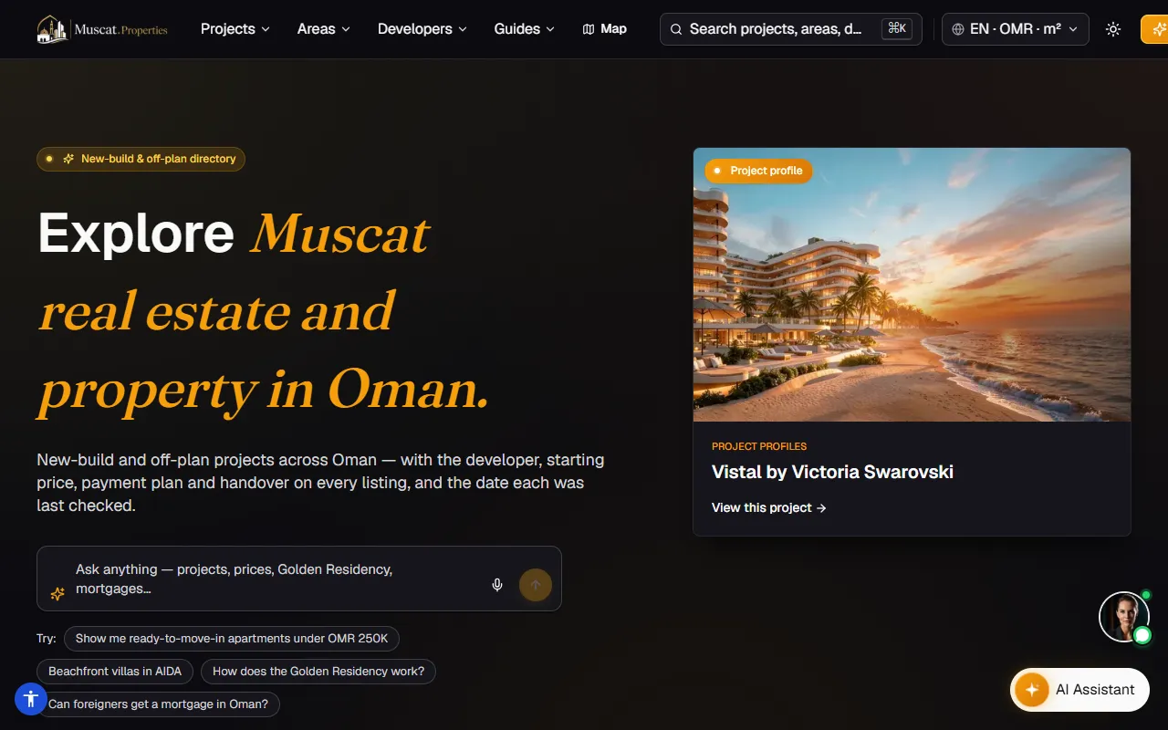 Muscat Properties: the home page on a computer