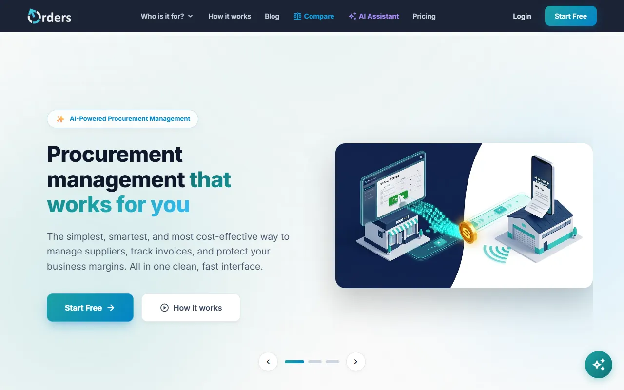 Orders: the home page on a computer