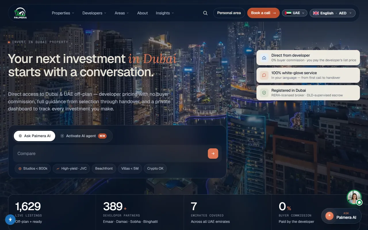 Palmera: the home page on a computer