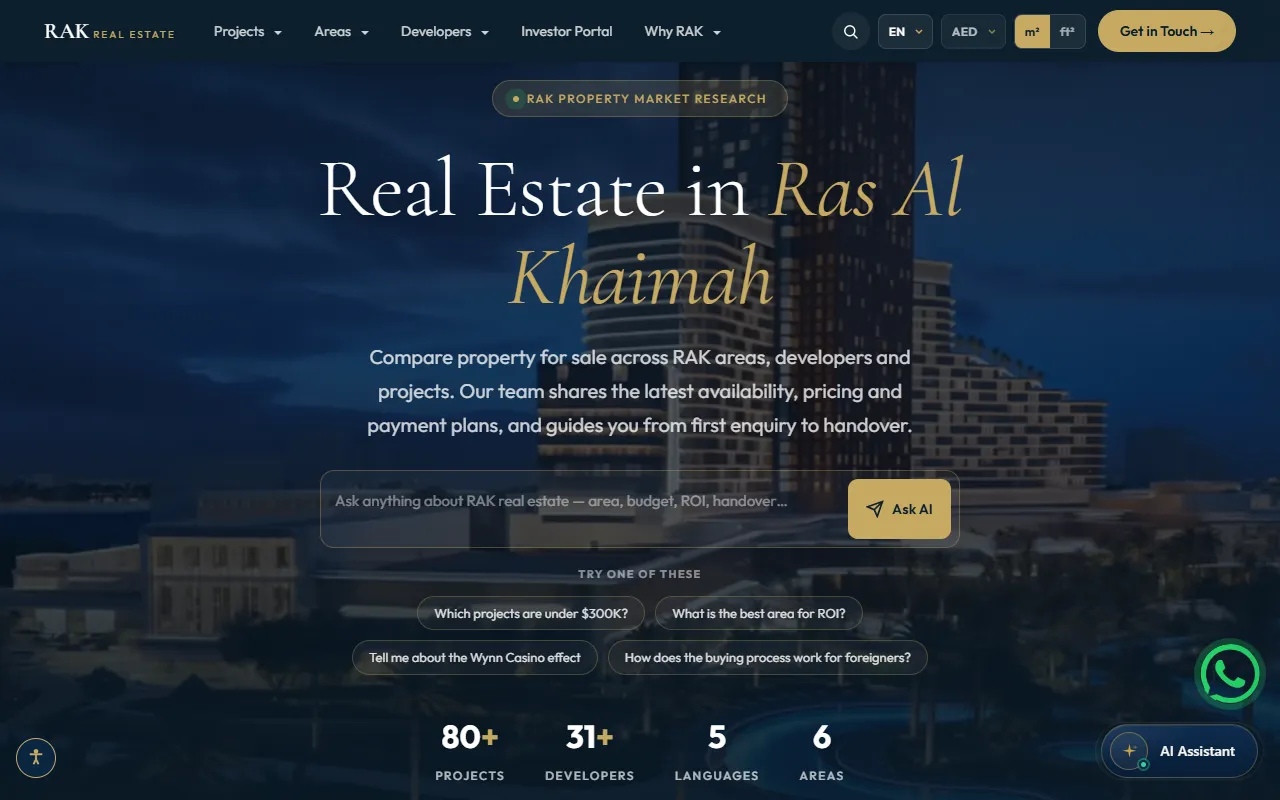 RAK Real Estate: the home page on a computer