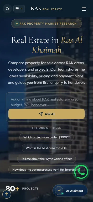 RAK Real Estate: the home page on a phone