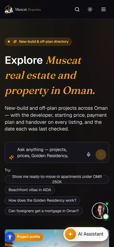 Muscat Properties: главная страница на телефоне